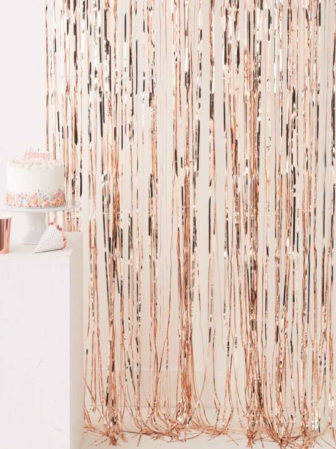 Rose Gold Fringe Foil Curtain