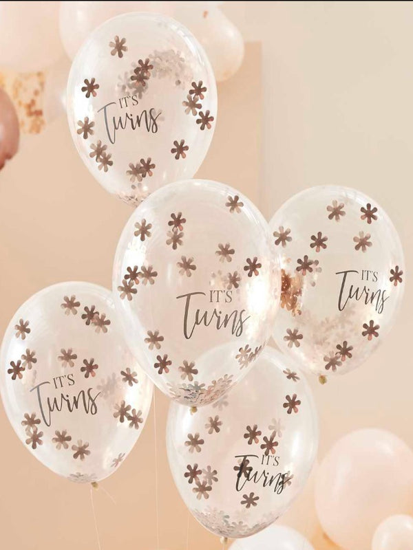 Rose Gold It's Twins Confetti Balloons