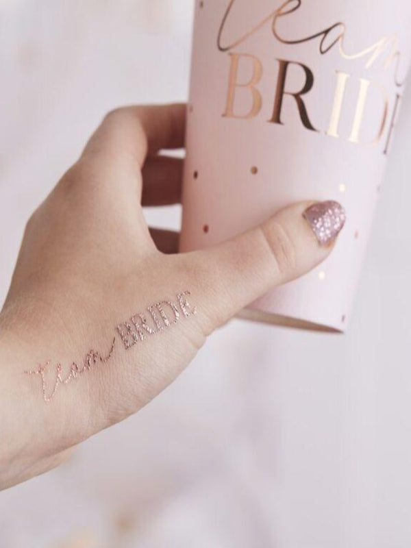 16 Rose Gold Team Bride text Hen Party Tattoos