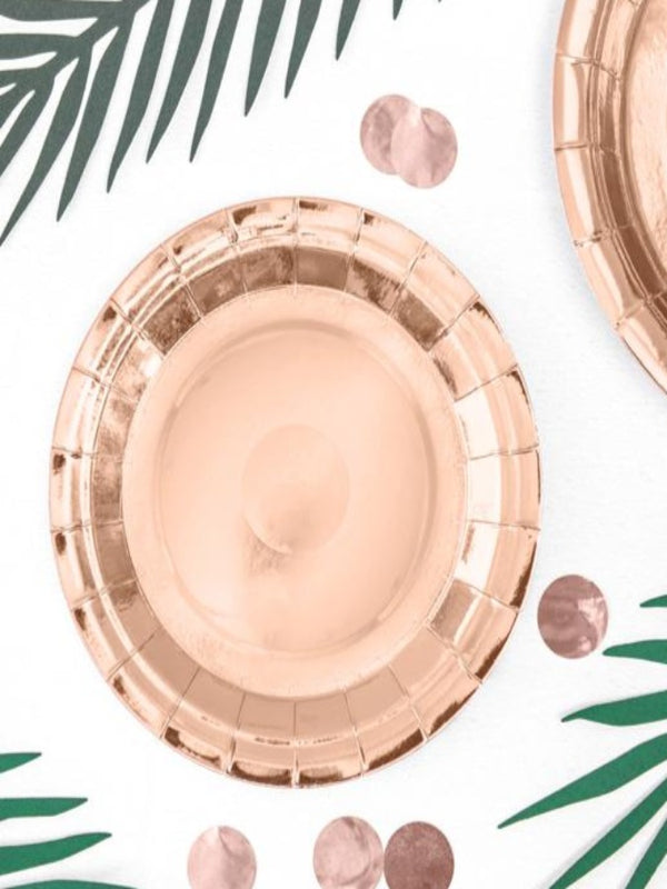 Round paper plates, rose gold, (6)