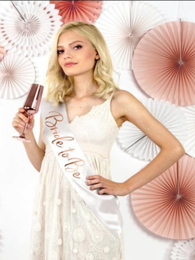 Sash Bride to be, white And Rose Gold