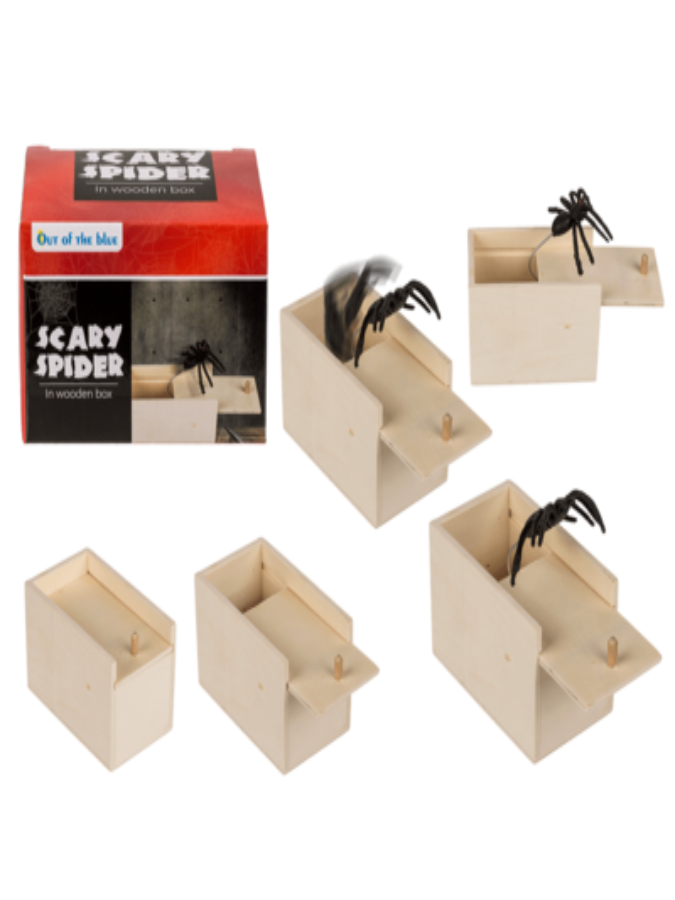 Scary spider in wooden box