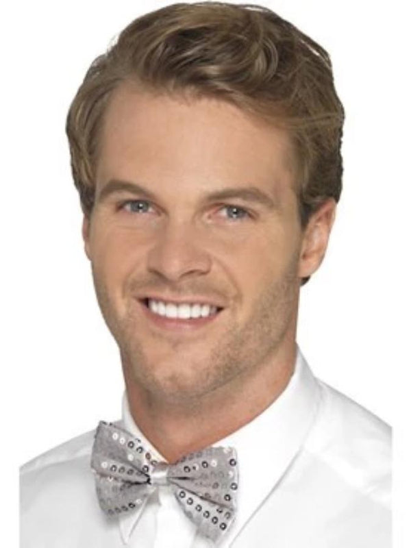 Sequin Bow Tie, Silver