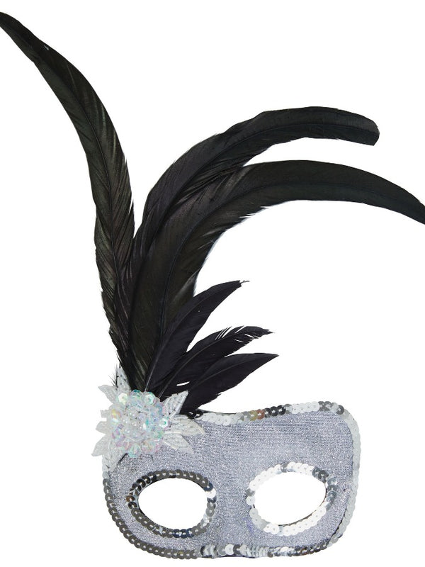 Silver Face Mask With Sequins EM130