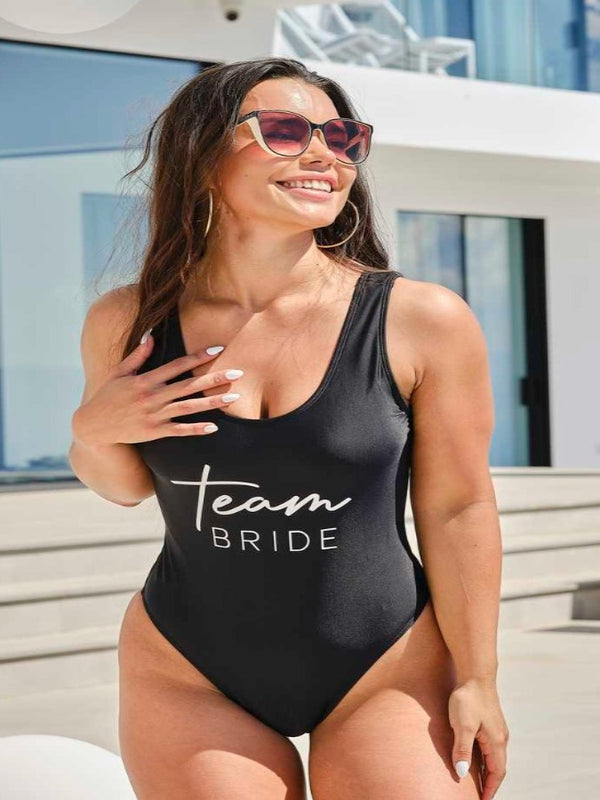 Team Bride Black Hen Party Swimsuit