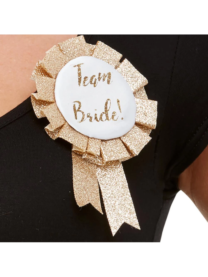 Rose gold Rosette with Team Bride text 