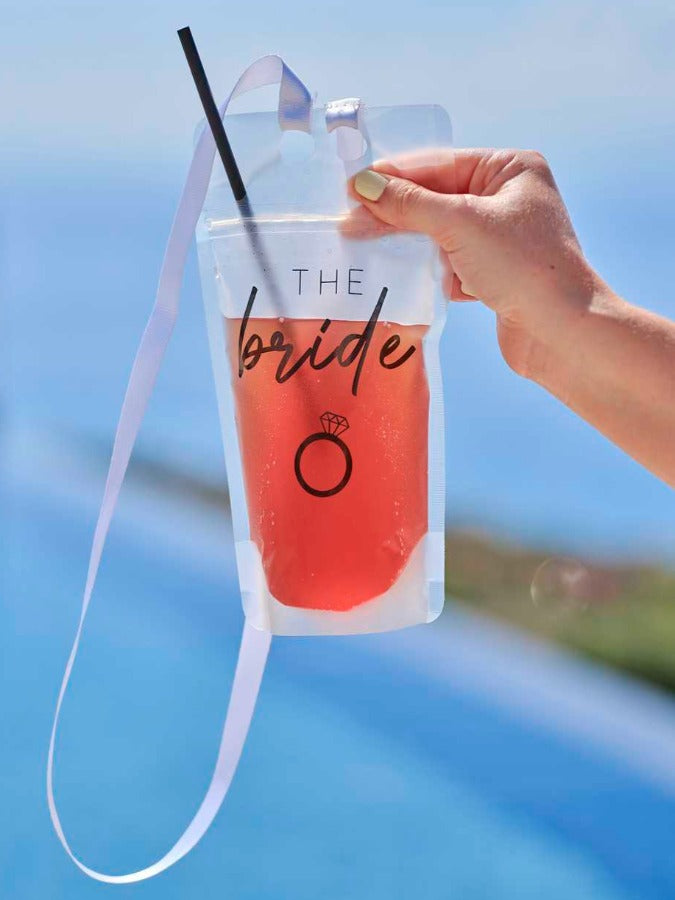The Bride Hen Party Drink Pouch with Straw and Lanyard