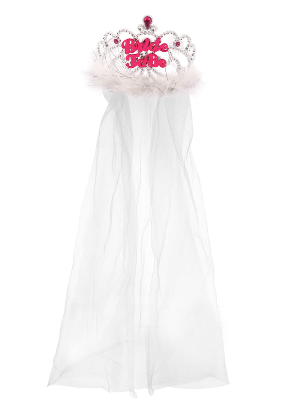Tiara Bride To Be With fur 12.5cm & White Veil