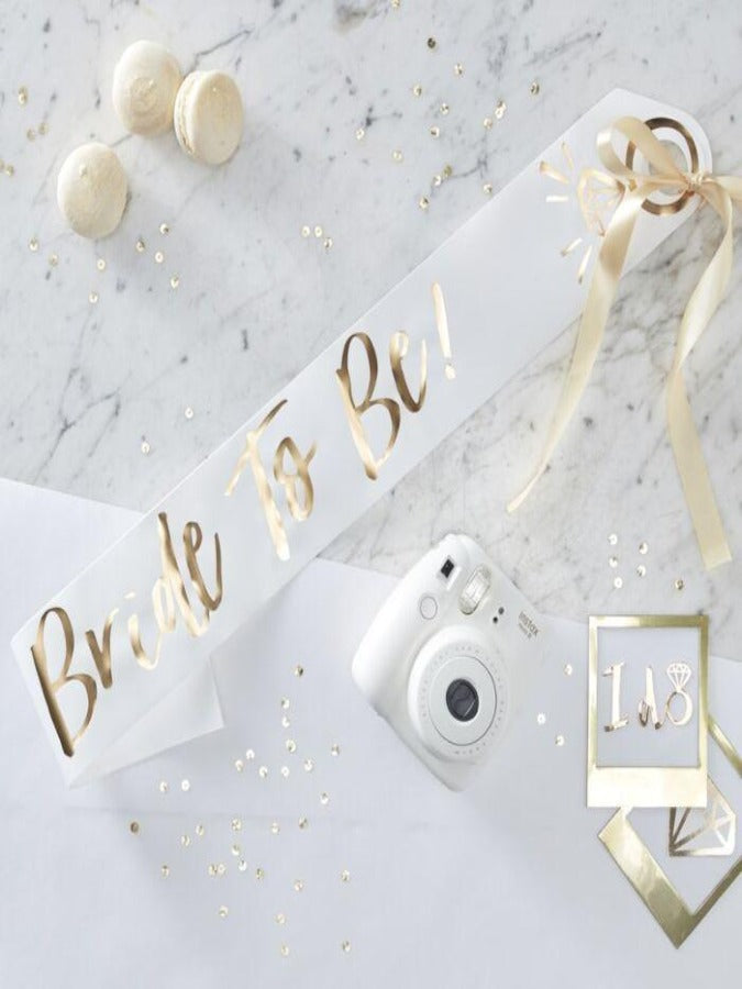 White And Gold Bride To Be Hen Party Sash