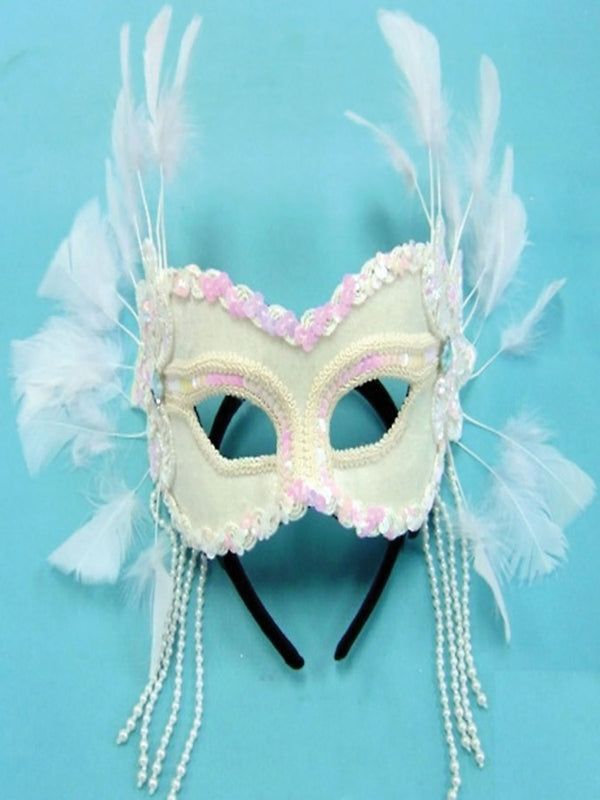 EM336 - White Velvet masquerade mask