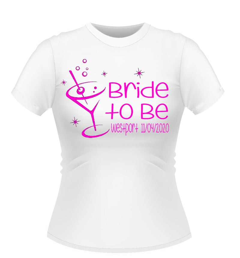 Bride to Be 'Martini' Glass Personalised Hen Party Tshirt