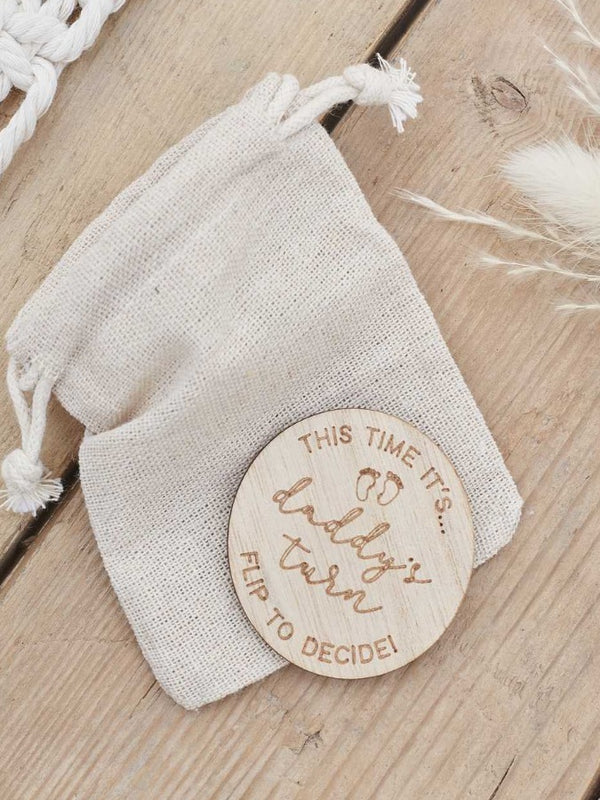 Whose Turn Is It, Decision Coin Wooden Baby Shower Gift