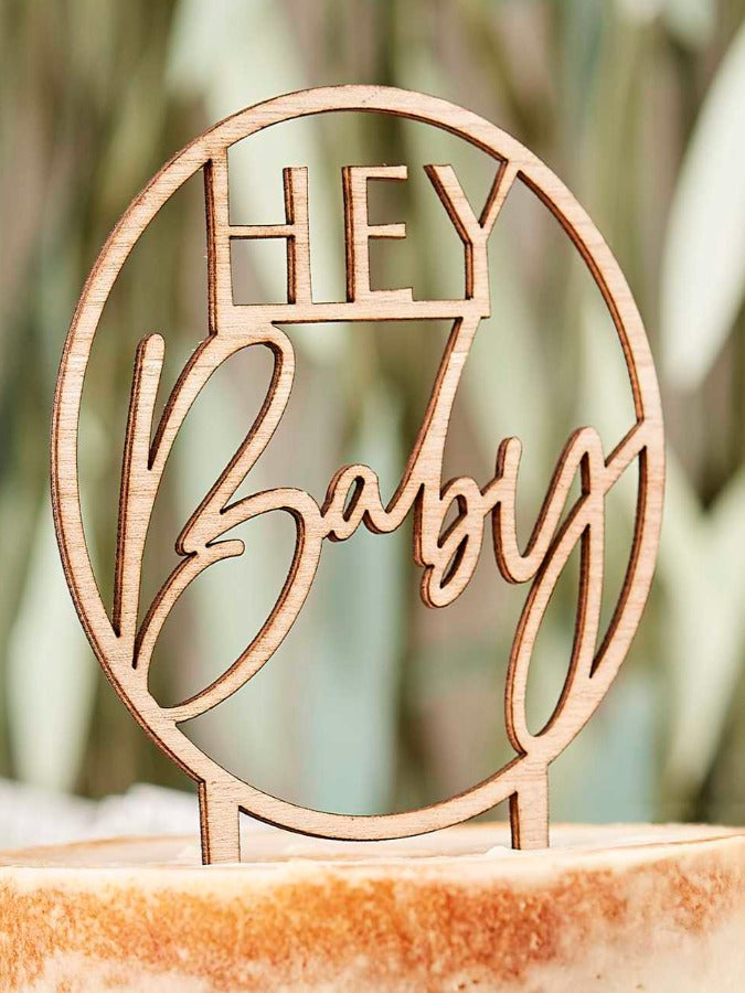 Wooden Hey Baby Shower Cake Topper