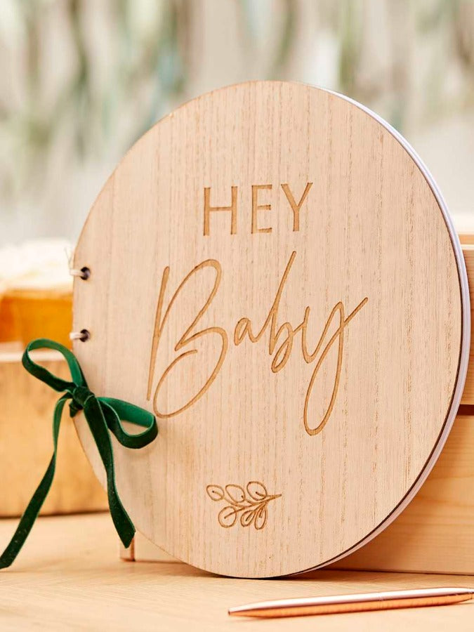Wooden Hey Baby Shower Guest Book