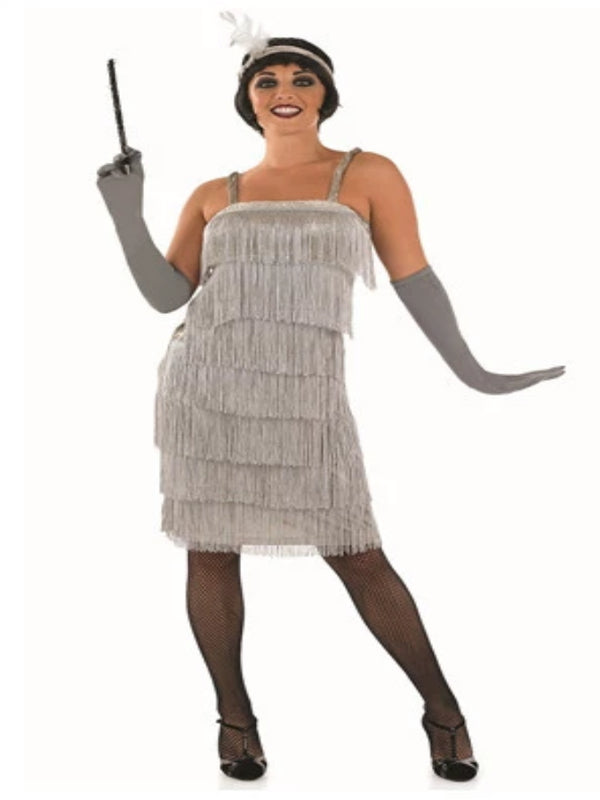 Adult 20's Roaring Silver Flapper Costume