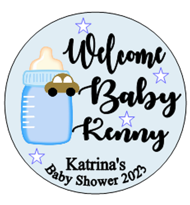 Personalised Baby Shower 'Welcome' Badge Blue