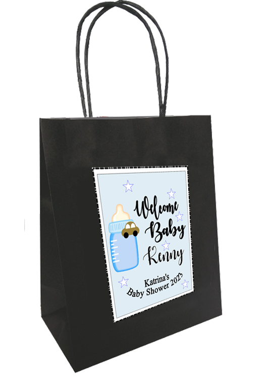 Baby Shower Personlaised Gift Bag Bottle Design Blue