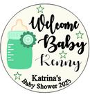 Personalised Baby Shower 'Welcome' Badge Green