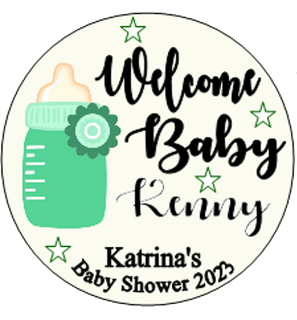 Personalised Baby Shower 'Welcome' Badge Green