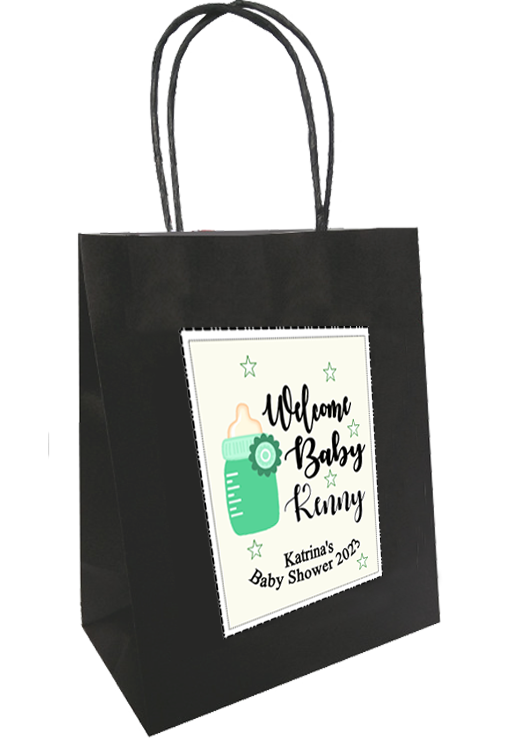 Baby Shower Personlaised Gift Bag Bottle Design green