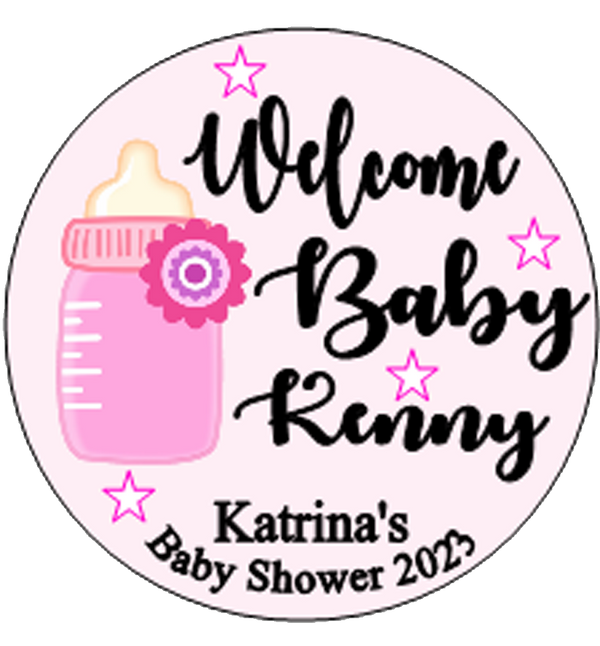 Personalised Baby Shower 'Welcome' Badge Pink