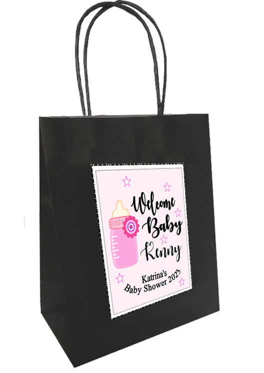 Baby Shower Personlaised Gift Bag Bottle Design Pink
