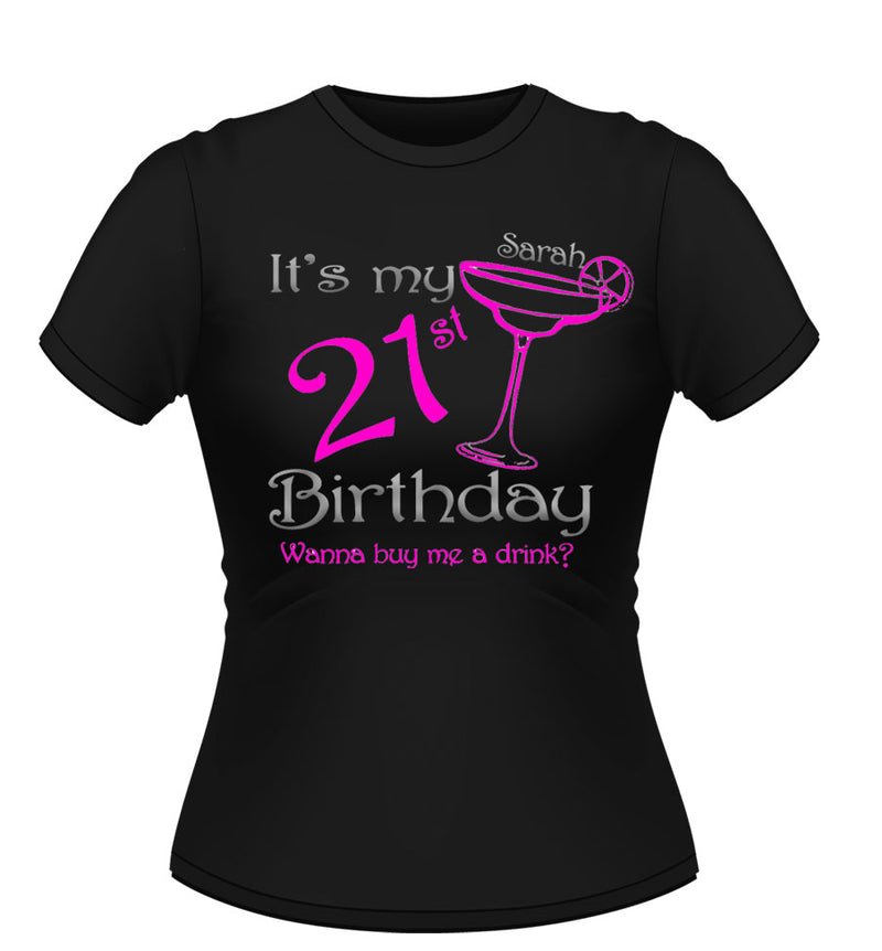 Personalised Birthday T-Shirt With Cocktail glass design