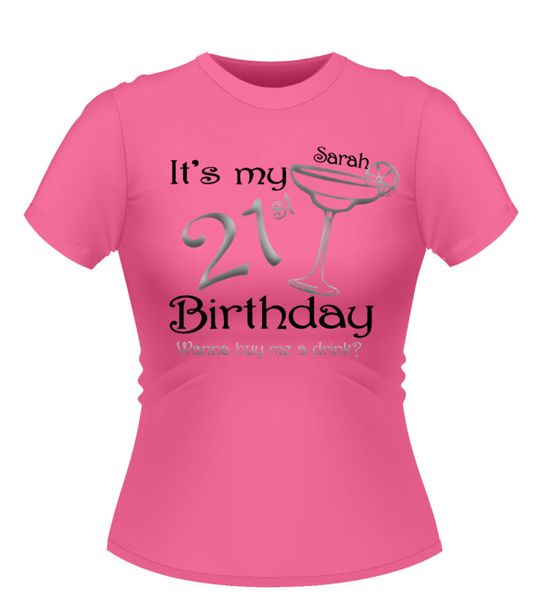 Personalised Birthday T-Shirt With Cocktail glass design