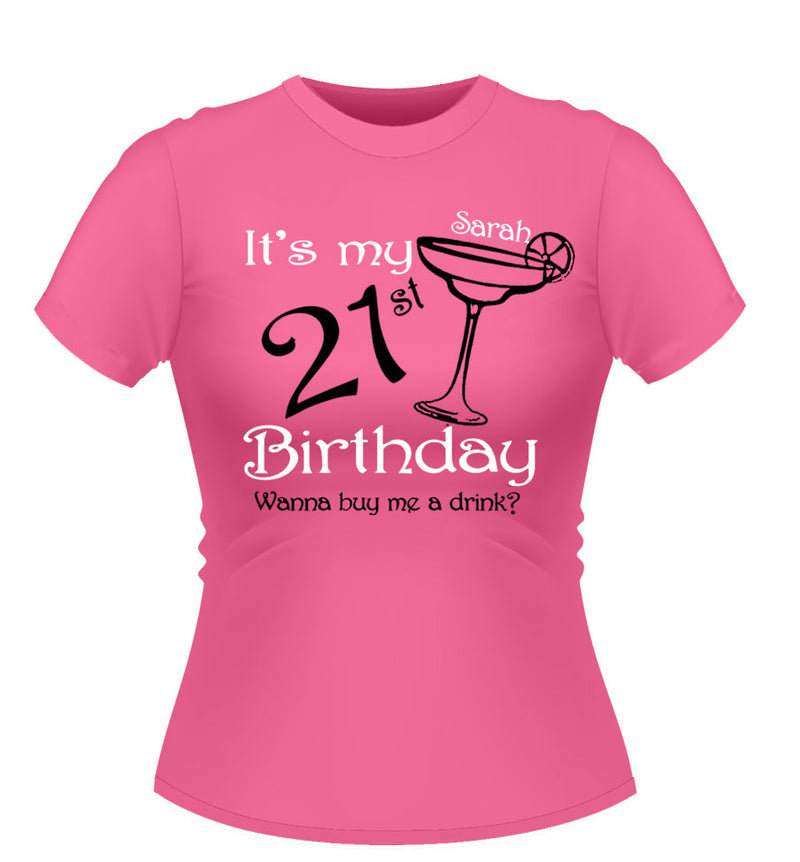 Personalised Birthday T-Shirt With Cocktail glass design