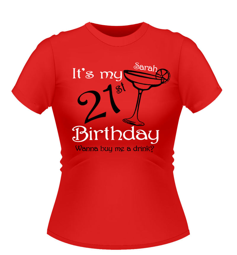 Personalised Birthday T-Shirt With Cocktail glass design