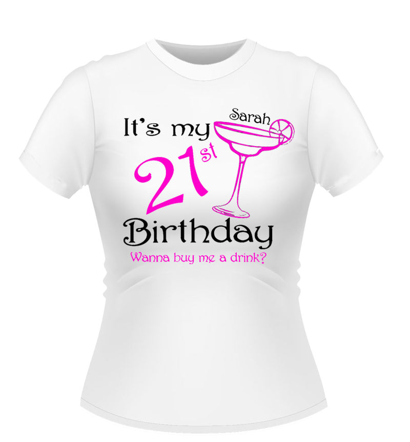 Personalised Birthday T-Shirt With Cocktail glass design