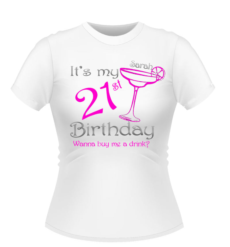 Personalised Birthday T-Shirt With Cocktail glass design