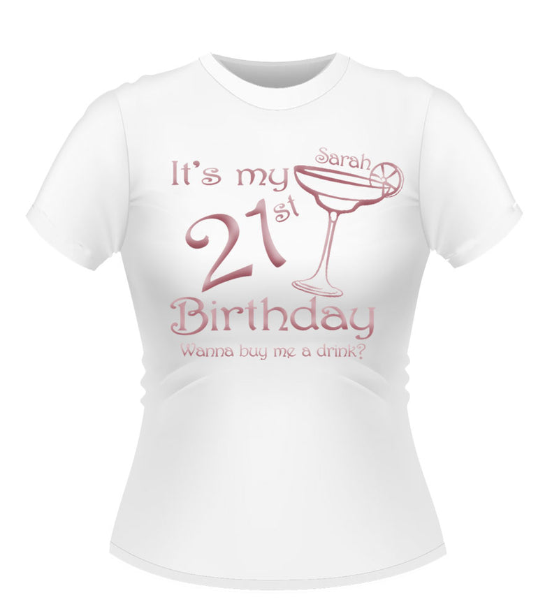 Personalised Birthday T-Shirt With Cocktail glass design