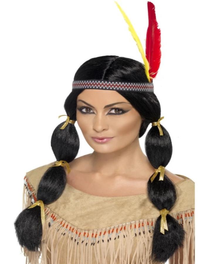 BLACK INDIAN WIG WITH HEADBAND