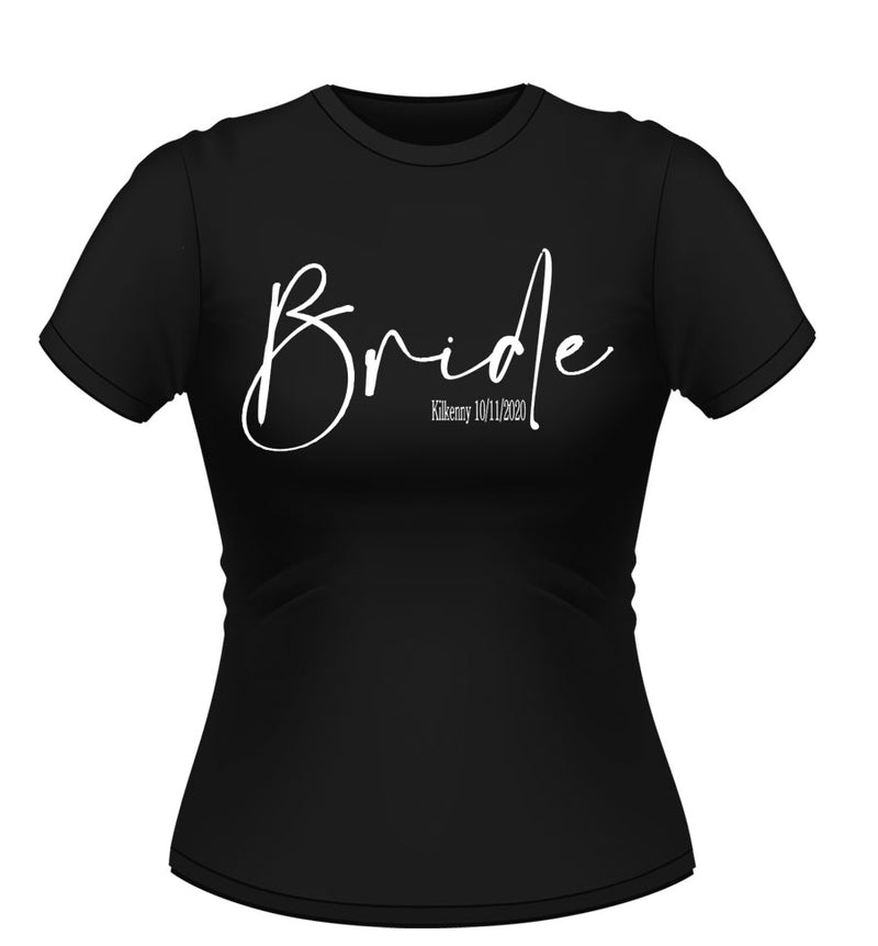 'Bride' Personalised Hen Party T-Shirt Script