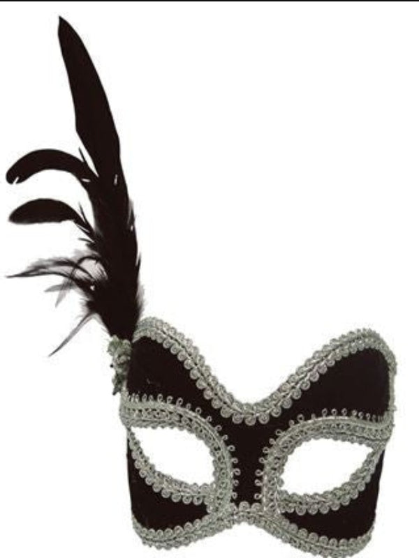 em684 Black/Silver Velvet masquerade mask