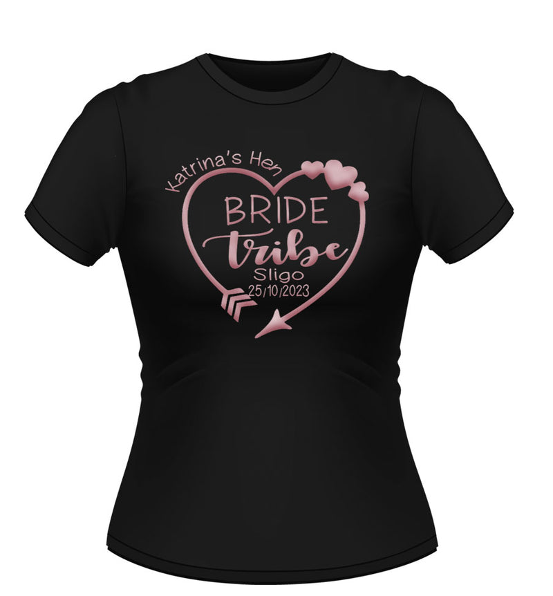 Personalised Bride Tribe Heart Hen Party Tshirt