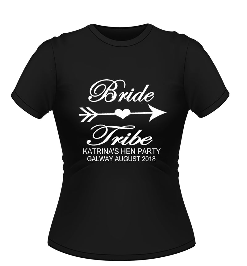 Personalised bride tribe design Black hen party tshirt with white graphic and text