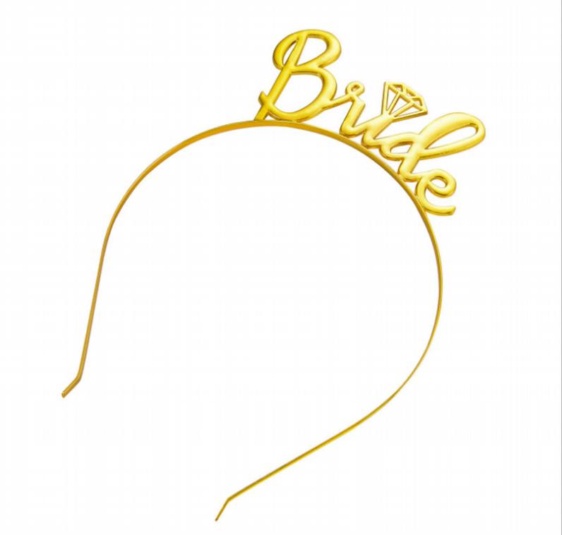 gold headband with bride on the top