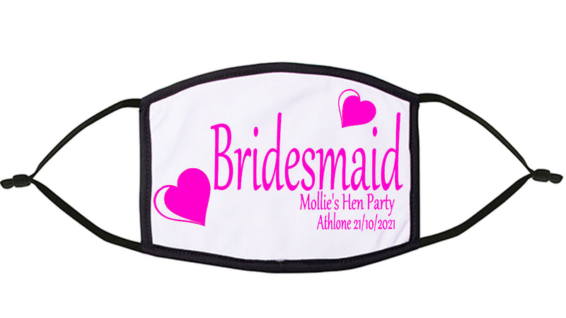 Heart Design 'Bridesmaid' Personalised Hen Party Re-Usable Face Mask