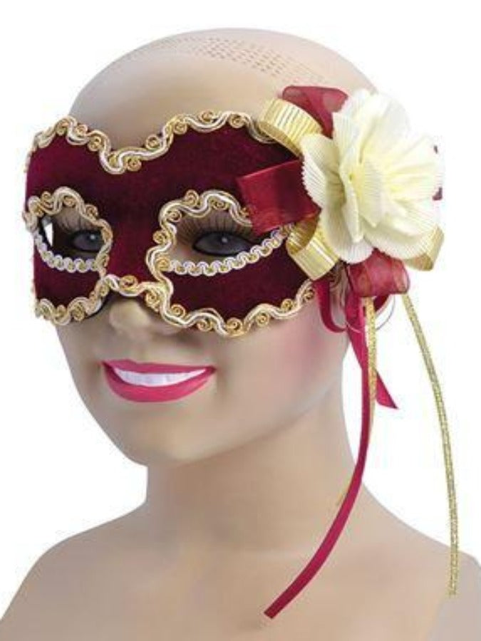 Burgundy Velvet with Flower Masquerade mask em720