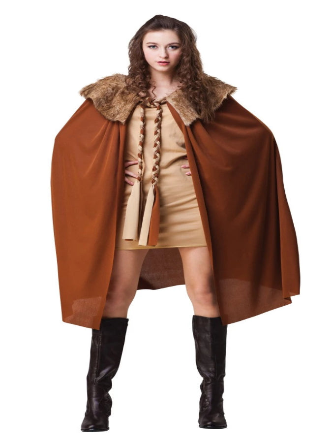 Cape Ladies Short Brown with Plush Collar