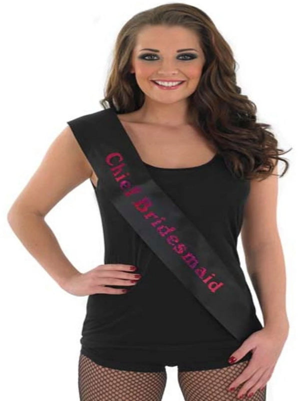 Hen Night Chief Bridesmaid Sash Black