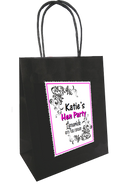 black bag with white personalised sticker in classy design