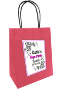 Pink gift bag with white personalised sticker in classy design 