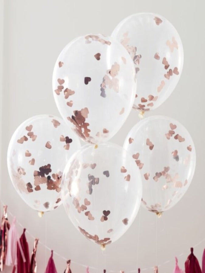 Rose Gold Heart Shaped Confetti Balloons