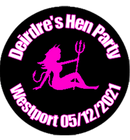 Personalised Lady Devil Hen Party Badge Black with Pink&White text