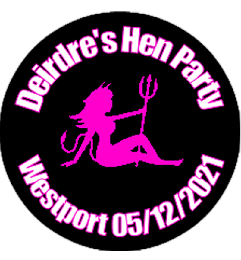 Personalised Lady Devil Hen Party Badge Black with Pink&White text
