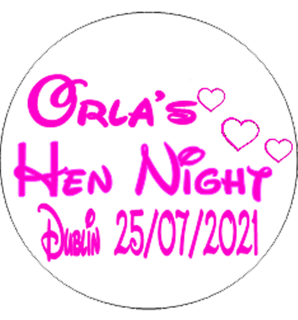 Disney Theme with hearts Personalised Hen Party Badge