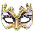 EM387  Half Face on Headband Ivory and Gold maqurade mask